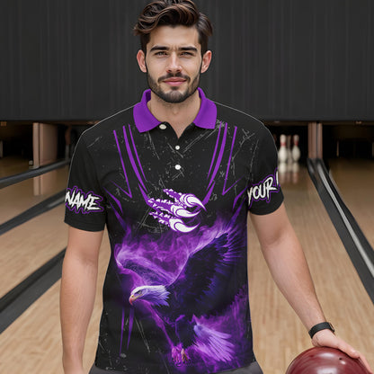 Black and Purple Flame Eagle Bowling Shirt For Men Custom Team Name Bowling Jerseys For Bowlers NQS9749