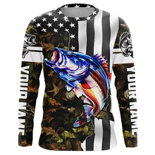 Load image into Gallery viewer, Bass Fishing 3D American Flag Patriot camo Customize name Long Sleeve UV Protection Fishing Shirts NQS1761