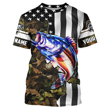 Load image into Gallery viewer, Bass Fishing 3D American Flag Patriot camo Customize name Long Sleeve UV Protection Fishing Shirts NQS1761