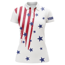 Load image into Gallery viewer, Personalized white golf polos shirt for women American flag 4th July custom patriotic ladies golf tops NQS5556