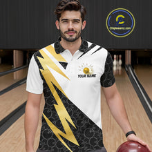 Load image into Gallery viewer, Black and White Bowling Polo, Quarter Zip Shirt for Men Custom Lightning Team bowling jersey | Gold NQS10004