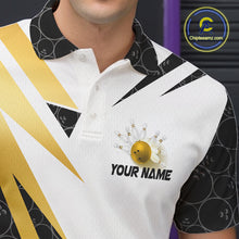 Load image into Gallery viewer, Black and White Bowling Polo, Quarter Zip Shirt for Men Custom Lightning Team bowling jersey | Gold NQS10004