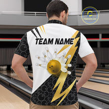 Load image into Gallery viewer, Black and White Bowling Polo, Quarter Zip Shirt for Men Custom Lightning Team bowling jersey | Gold NQS10004