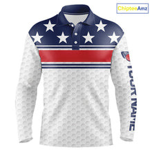 Load image into Gallery viewer, Red, White and Blue American Flag Mens golf polo shirts custom patriotic golf attire for mens NQS10006