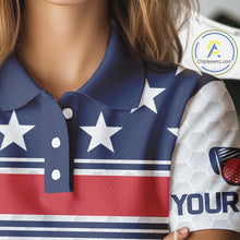 Load image into Gallery viewer, Red, White and Blue American Flag Womens golf polo shirts custom patriotic golf attire for ladies NQS10006