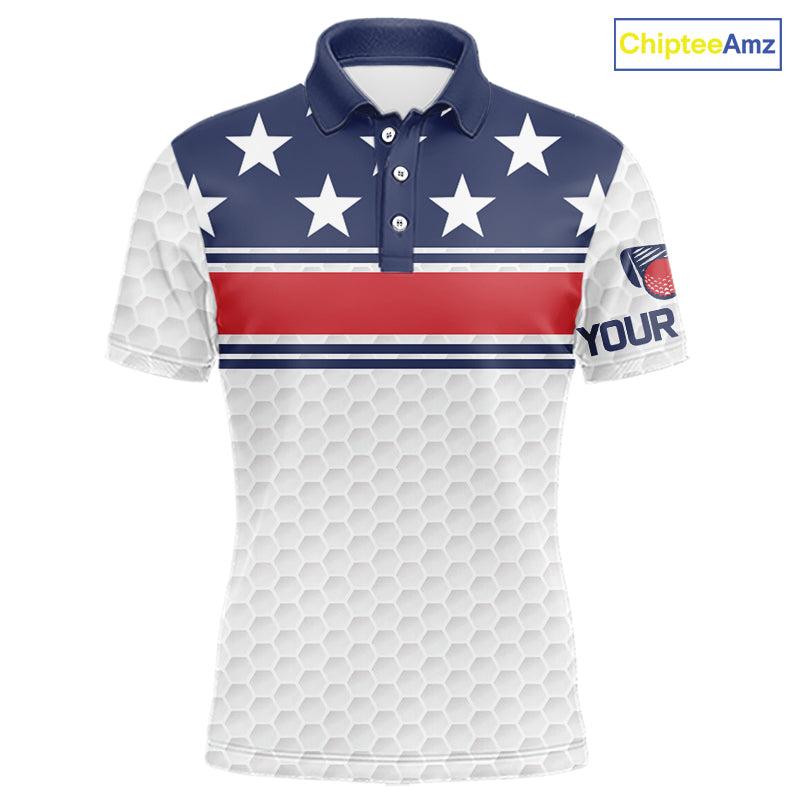 Red, White and Blue American Flag Mens golf polo shirts custom patriotic golf attire for mens NQS10006