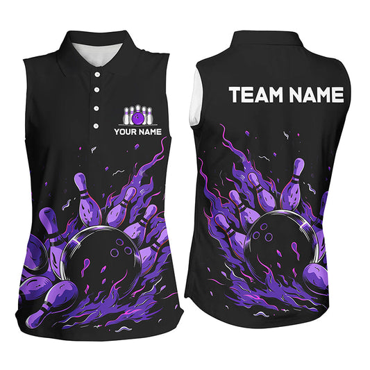 Purple Flame Fire Women bowling Sleeveless Polo shirts custom bowling team shirts, bowling gifts NQS7902