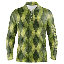 Load image into Gallery viewer, Green argyle grunge pattern Men golf polo shirts custom men golf tops, golfing gifts NQS8114
