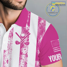 Load image into Gallery viewer, Personalized Pink &amp; White American Flag Retro Men golf polo shirts Custom Patriotic golf top for men NQS10307