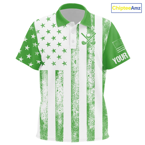 Personalized Green & White American Flag Retro Kid golf polo shirt Custom Patriotic Kid golf top NQS10309