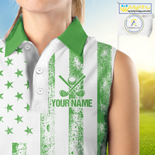 Load image into Gallery viewer, Personalized Green &amp; White American Flag Retro Women sleeveless polo shirt Patriotic laies golf top NQS10309