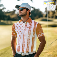 Load image into Gallery viewer, Personalized Orange &amp; White American Flag Retro Men golf polo shirt Custom Patriotic golf top for men NQS10310
