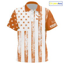 Load image into Gallery viewer, Personalized Orange &amp; White American Flag Retro Kid golf polo shirt Custom Patriotic Kid golf top NQS10310