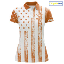 Load image into Gallery viewer, Personalized Orange White American Flag Retro Women golf polo shirt Custom Patriotic ladies golf top NQS10310