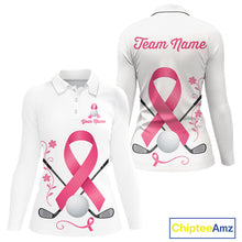 Load image into Gallery viewer, Pink ribbon golf ball clubs Women polo golf shirts Custom Breast cancer awareness team golf jerseys NQS10506