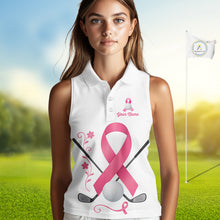 Load image into Gallery viewer, Pink ribbon golf ball club Sleeveless Polo golf shirt Custom Breast cancer awareness team golf jersey NQS10506