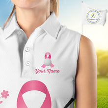 Load image into Gallery viewer, Pink ribbon golf ball club Sleeveless Polo golf shirt Custom Breast cancer awareness team golf jersey NQS10506