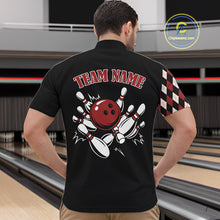 Load image into Gallery viewer, Black and Red Argyle Pattern Retro Bowling Polo, Quarter Zip Shirt for Men Custom Team Bowling Outfit NQS10510
