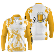 Load image into Gallery viewer, White Yellow Mens golf polo shirt Golf &amp; beer custom name golf gifts for men, dad NQS3976