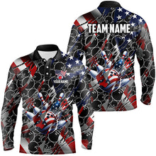 Load image into Gallery viewer, American flag black bowling camo Mens bowling shirts Custom patriotic Bowling Team League Jerseys NQS8550