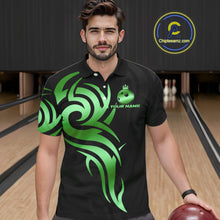 Load image into Gallery viewer, Black and Green crown Bowling ball Polo, Quarter Zip Shirts for Men Custom Bowling Team jerseys NQS10731