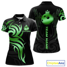 Load image into Gallery viewer, Black and Green crown Bowling ball Polo, Quarter Zip Shirts for Women Custom Bowling Team jerseys NQS10731