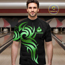 Load image into Gallery viewer, Black and Green crown Bowling ball Polo, Quarter Zip Shirts for Men Custom Bowling Team jerseys NQS10731