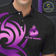 Load image into Gallery viewer, Black and Purple crown Bowling ball Polo, Quarter Zip Shirts for Men Custom Bowling Team jerseys NQS10732