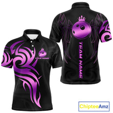 Load image into Gallery viewer, Black and Purple crown Bowling ball Polo, Quarter Zip Shirts for Men Custom Bowling Team jerseys NQS10732