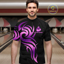 Load image into Gallery viewer, Black and Purple crown Bowling ball Polo, Quarter Zip Shirts for Men Custom Bowling Team jerseys NQS10732