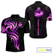 Load image into Gallery viewer, Black and Purple crown Bowling ball Polo, Quarter Zip Shirts for Men Custom Bowling Team jerseys NQS10732