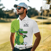 Load image into Gallery viewer, Green and White Funny Alligator Golf Polo Shirt For Men Custom men&#39;s golf apparel funny golf gifts NQS10738