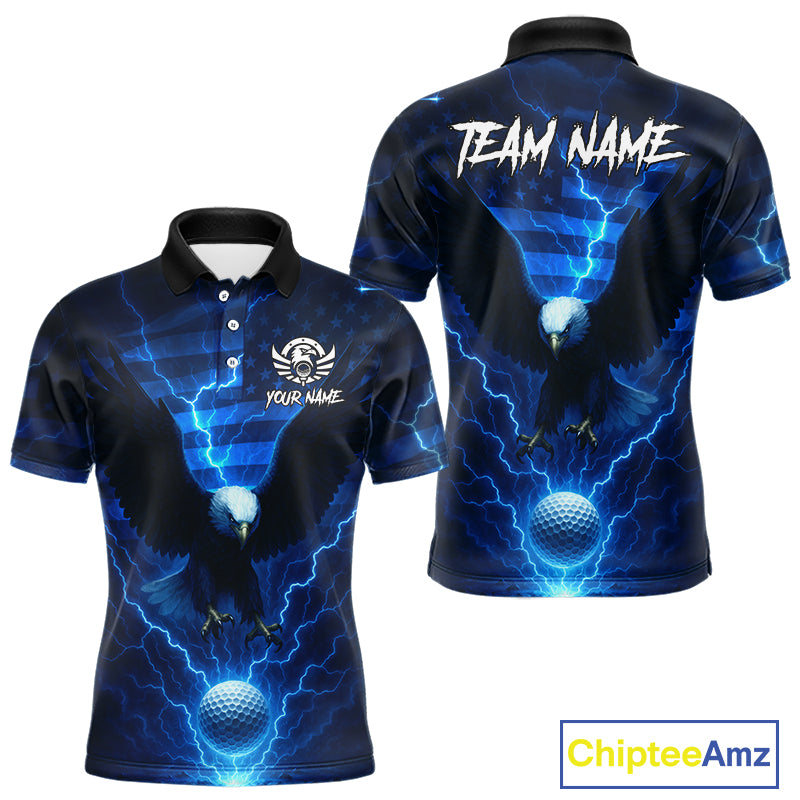 Blue lightning Thunder American Flag Eagle Golf Polo Shirt For Men Custom mens golf outfit NQS10737
