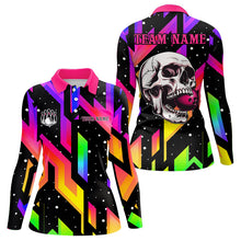 Load image into Gallery viewer, Colorful Black Skull Bowling Polo, 1/4 zip shirt for women Custom Team Bowling Jersey, gift for bowler NQS9021