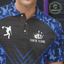 Load image into Gallery viewer, Mens Bowling Polo, Quarter Zip Shirts Custom blue camo American flag team bowling League Jerseys NQS11116