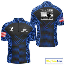 Load image into Gallery viewer, Mens Bowling Polo, Quarter Zip Shirts Custom blue camo American flag team bowling League Jerseys NQS11116