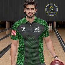 Load image into Gallery viewer, Mens Bowling Polo, Quarter Zip Shirts Custom green camo American flag team bowling League Jerseys NQS11117