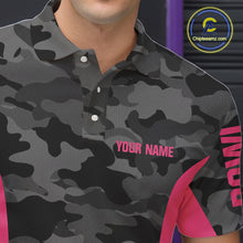 Load image into Gallery viewer, Mens bowling polo, 1/4 zip shirts Custom gray camo Bowling Team Jersey, Bowling League Shirt | Pink NQS11118