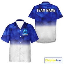 Load image into Gallery viewer, Blue and White Bowling Hawaiian Shirt Custom Team Bowling button up shirt, gift for bowlers NQS11321