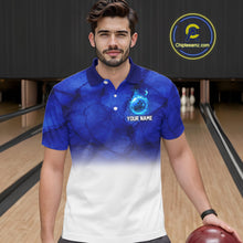 Load image into Gallery viewer, Blue and White Bowling Polo, Quarter Zip Shirt For Men Custom Team Bowling jerseys NQS11321