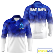 Load image into Gallery viewer, Blue and White Bowling Polo, Quarter Zip Shirt For Men Custom Team Bowling jerseys NQS11321
