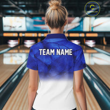 Load image into Gallery viewer, Blue and White Bowling Polo, Quarter Zip Shirt For Women Custom Team Bowling jerseys NQS11321