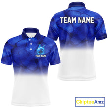 Load image into Gallery viewer, Blue and White Bowling Polo, Quarter Zip Shirt For Men Custom Team Bowling jerseys NQS11321