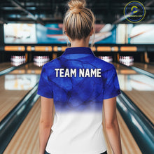 Load image into Gallery viewer, Blue and White Bowling Polo, Quarter Zip Shirt For Women Custom Team Bowling jerseys NQS11321