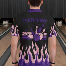 Load image into Gallery viewer, Black and Purple Flame Retro Bowling Polo, Quarter Zip Shirt for Men Custom Bowling Team Jerseys NQS9427