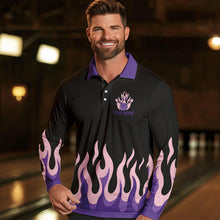 Load image into Gallery viewer, Black and Purple Flame Retro Bowling Polo, Quarter Zip Shirt for Men Custom Bowling Team Jerseys NQS9427
