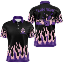Load image into Gallery viewer, Black and Purple Flame Retro Bowling Polo, Quarter Zip Shirt for Men Custom Bowling Team Jerseys NQS9427