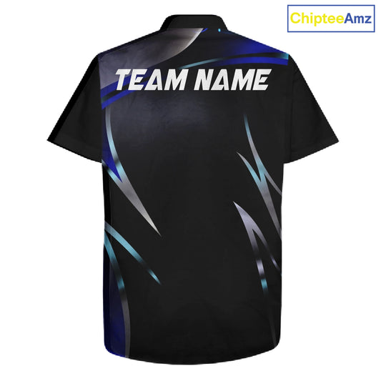 Black and blue Bowling Hawaiian Shirt Custom Team bowling button up shirts with flames NQS11531