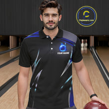 Load image into Gallery viewer, Black and blue Bowling Polo, Quarter Zip Shirts for Men Custom Team bowling shirts with flames NQS11531