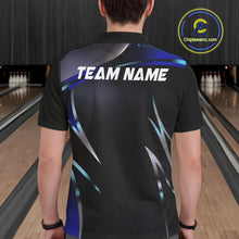 Load image into Gallery viewer, Black and blue Bowling Polo, Quarter Zip Shirts for Men Custom Team bowling shirts with flames NQS11531